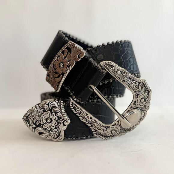 vintage black alligator skin western cowboy boho belt - Picture 8 of 9